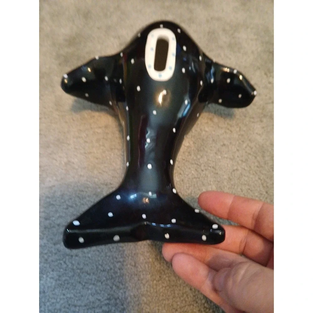 Vintage Whale Coin Bank Pati Hand Painted Porcelain China Black